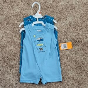 Carhartt Light Blue and Teal Kids One-Piece Rompers (2 Pack)